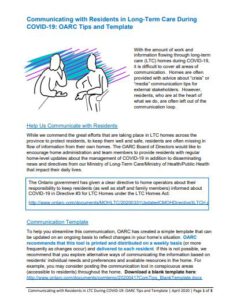 Communicating with Residents in Long-Term Care During COVID-19: OARC Tips and Template
