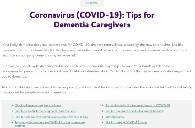 Coronavirus (COVID-19): Tips for Dementia Caregivers