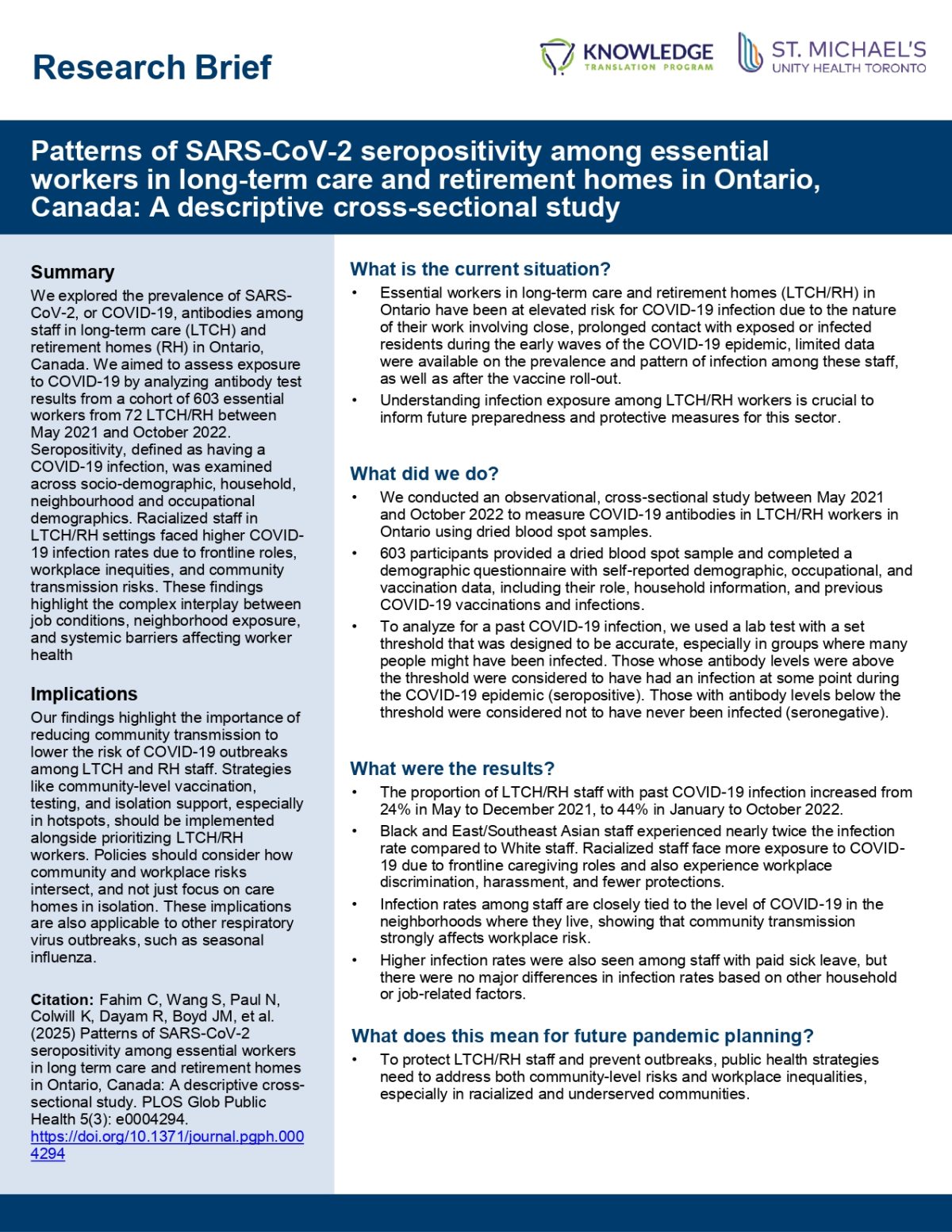 Patterns of SARS-CoV-2 seropositivity among essential workers in long term care and retirement homes in Ontario, Canada: A descriptive cross-sectional study