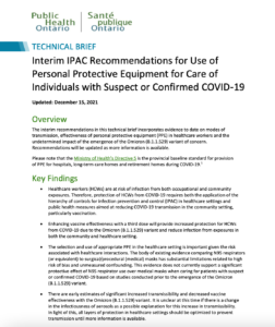 IPAC Recommendations for Use of Personal Protective Equipment for Care of Individuals with Suspect or Confirmed COVID-19