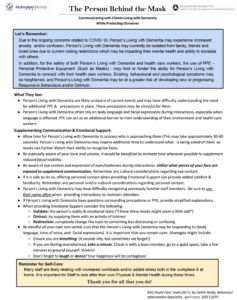 The Person Behind the Mask: Communicating with Clients Living with Dementia While Protecting Ourselves