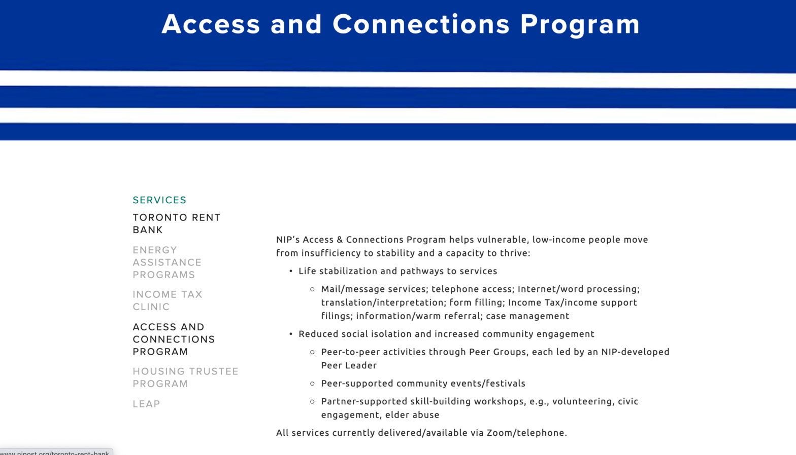 Access and Connections Program Website Screenshot