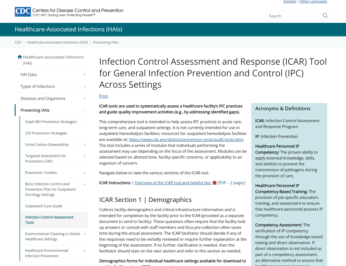 Infection Control Assessment Tools – Wellness Hub