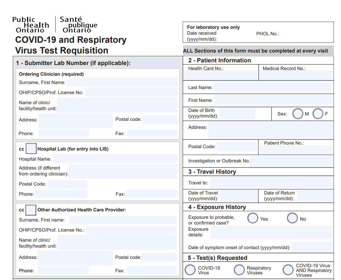 COVID-19 Virus Test Requisition
