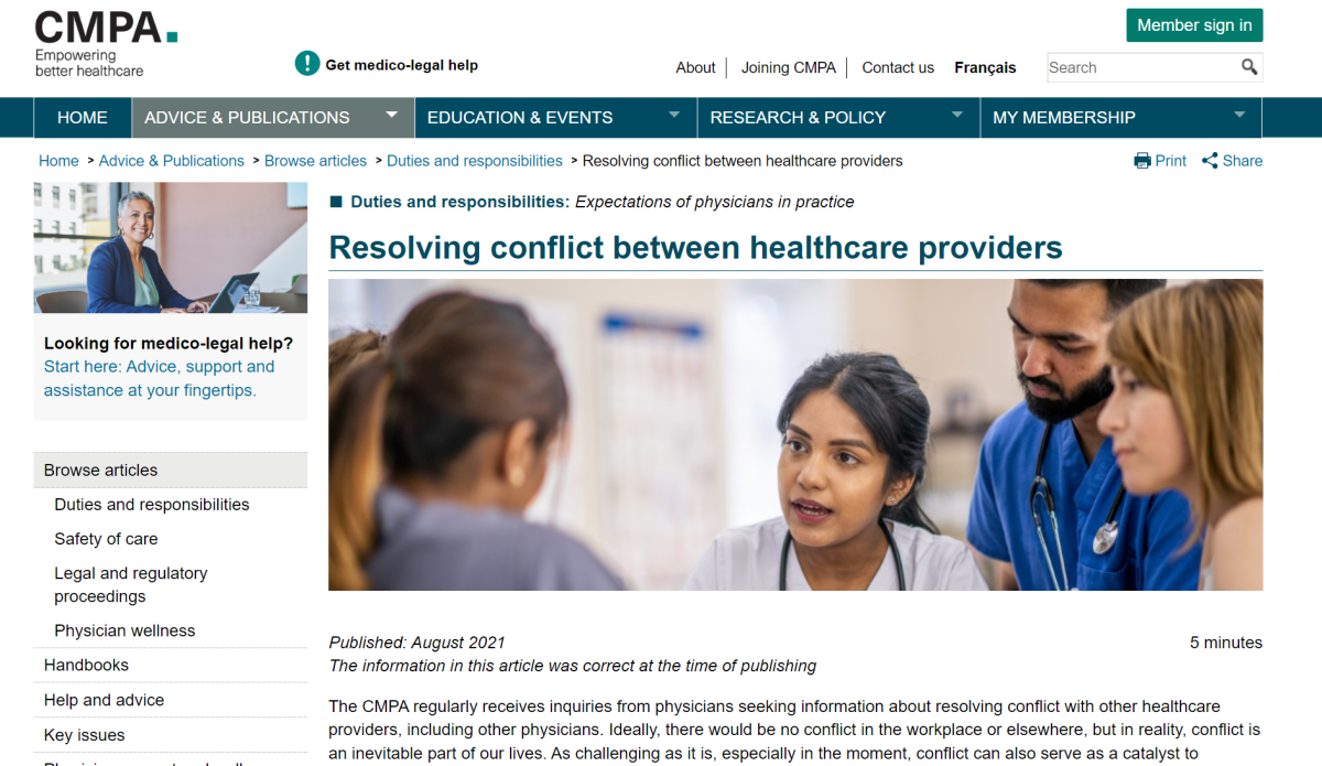 Resolving conflict between healthcare providers