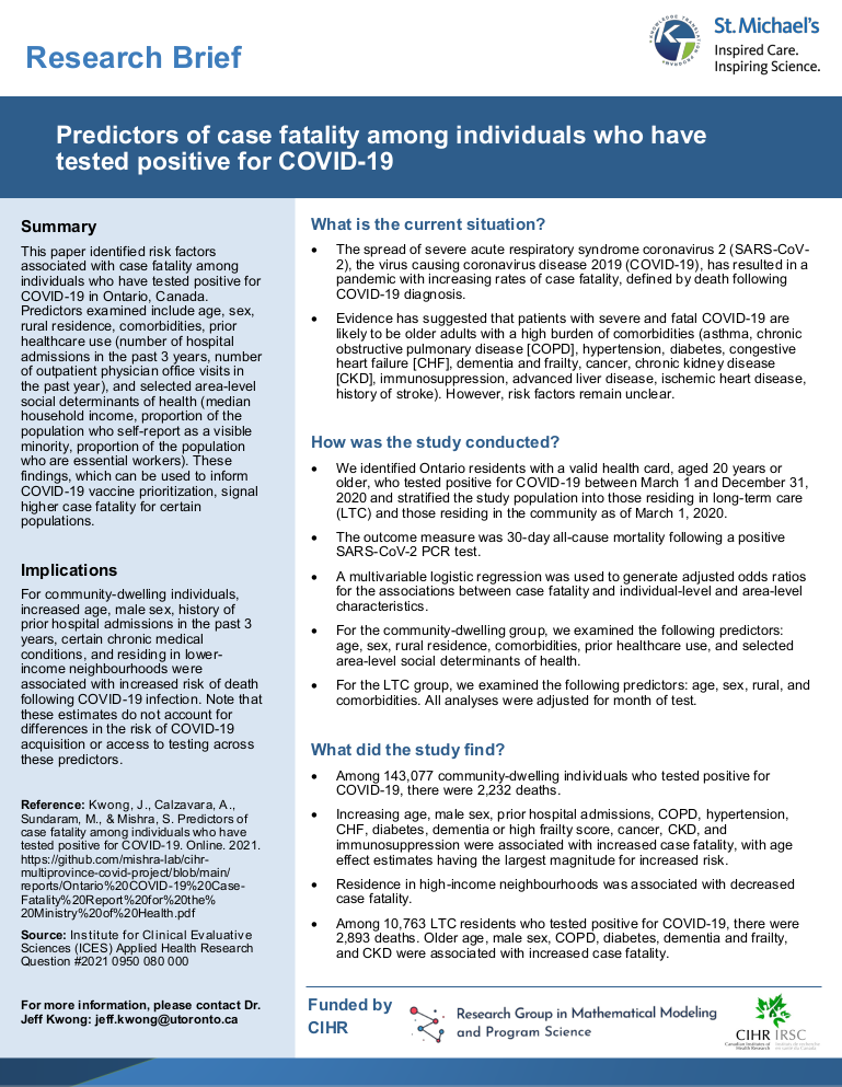Predictors of case fatality among individuals who have tested positive for COVID-19