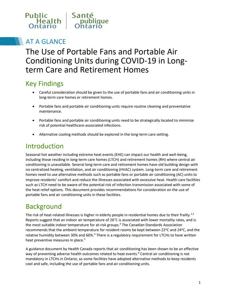 The Use of Portable Fans and Portable Air Conditioning Units During COVID-19 in Long-Term Care and Retirement Homes