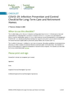 Checklist: COVID-19: Infection Prevention and Control Checklist for Long-Term Care and Retirement Homes