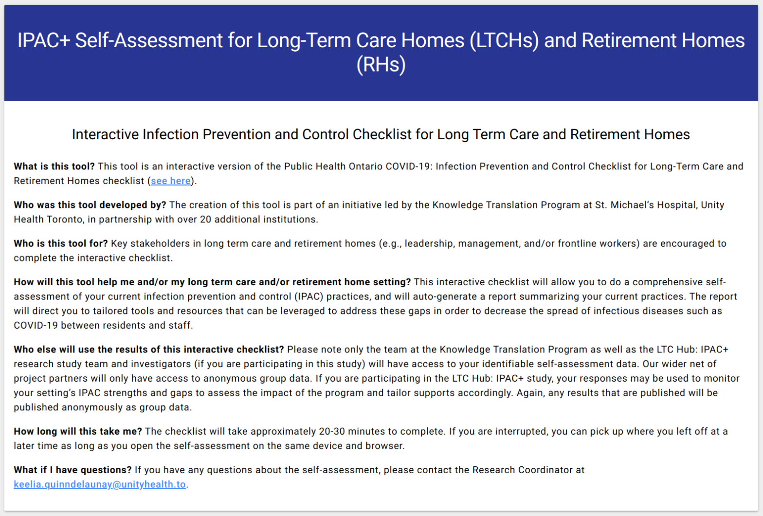 IPAC+ Self-Assessment for Long-Term Care Homes and Retirement Homes